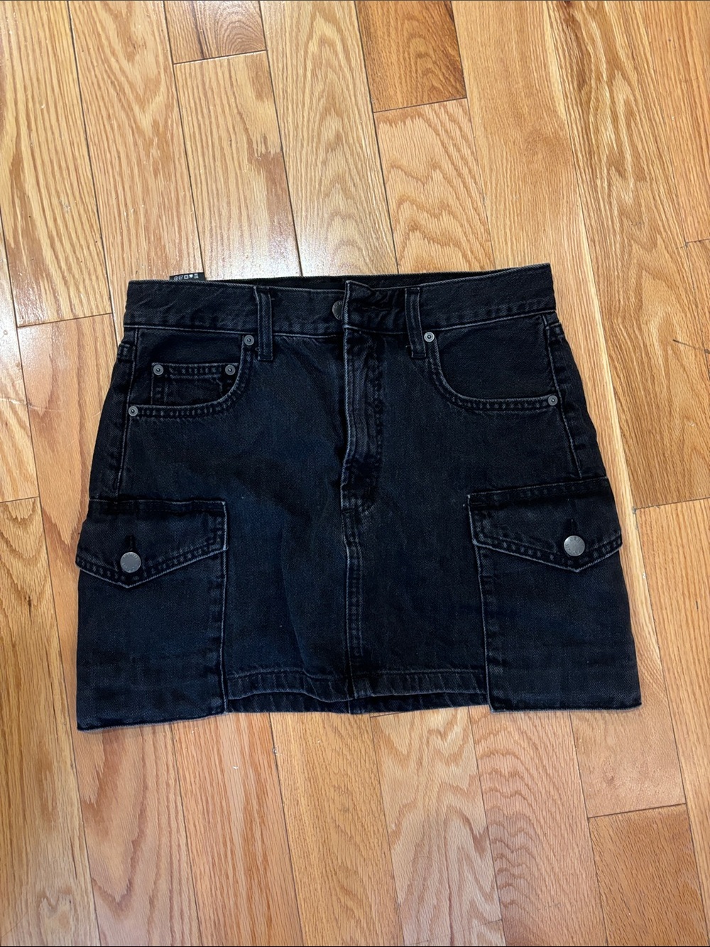 Madewell Black Denim Cargo Pocket Mini Skirt